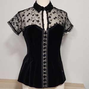 Tripp NYC black Velvet and Lace Corseted Top, Size L Vintage with tag